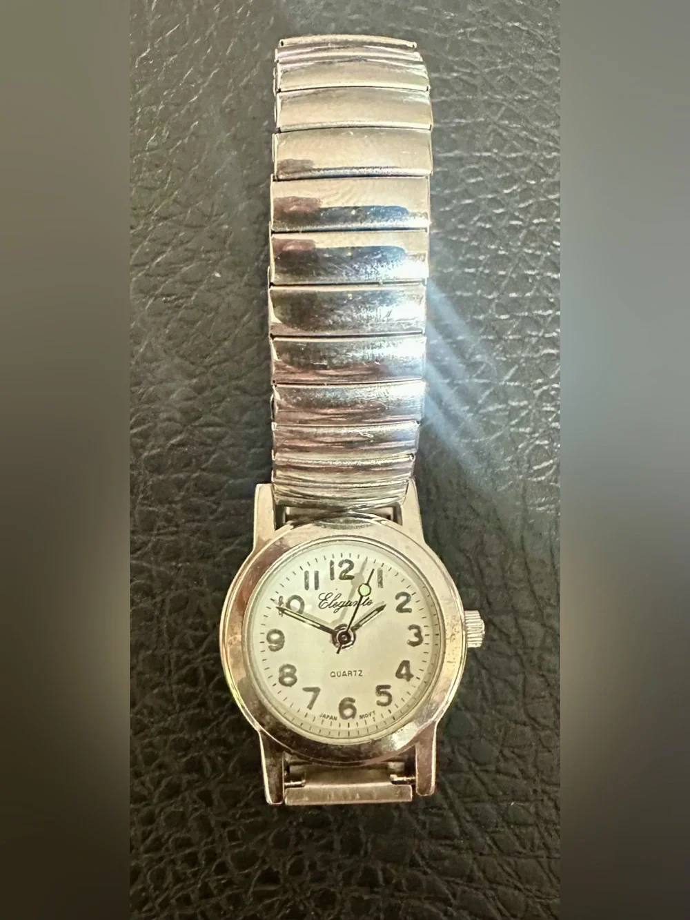 Ladies Silver Expandable Band Quartz Watch - White Dial